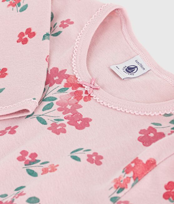 Katoenen nachthemd met bloemetjesprint voor kinderen roze JOLI/wit MULTICO