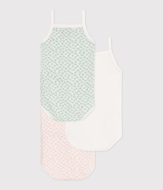 Setje met 3 katoenen babyrompertjes met bandjes en bloemenprint variante 1
