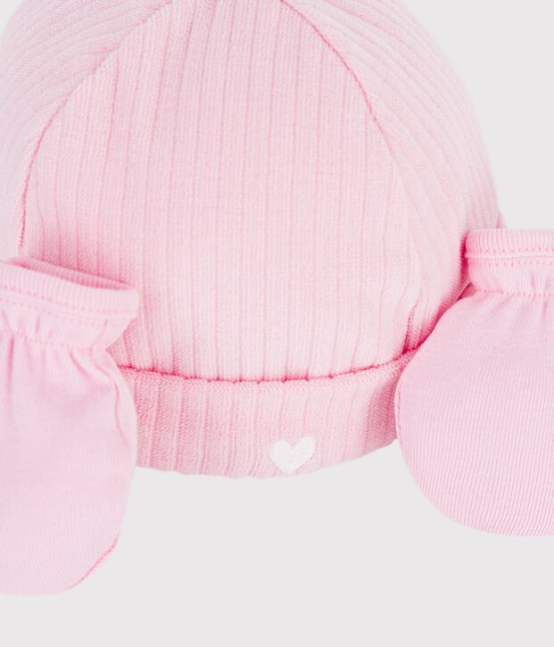 Set van katoenen babymuts en -wanten multicouleur