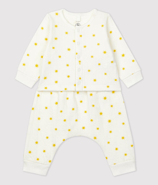 Ensemble 2 pièces imprimé soleil en tubique bio bébé blanc MARSHMALLOW/ ORGE