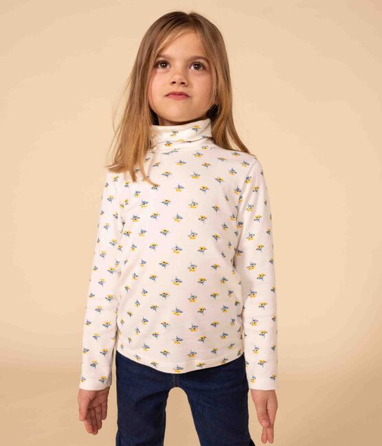Sous-pull imprimé fleuri en coton enfant fille blanc MARSHMALLOW/blanc MULTICO