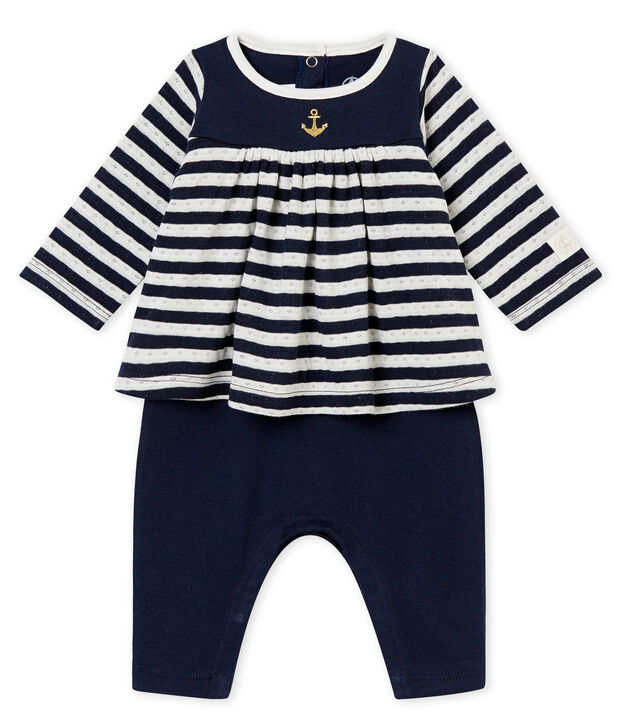 Lang pakje voor babymeisjes blauw/wit