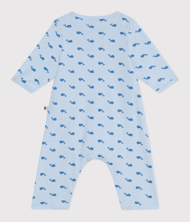 Katoenen bodypyjama zonder voetjes voor baby's met walvisprint blauw/blauw