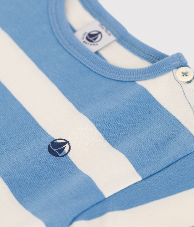 Tee-shirt b&eacute;b&eacute; en coton &agrave; manches courtes ray&eacute; bleu/&eacute;cru