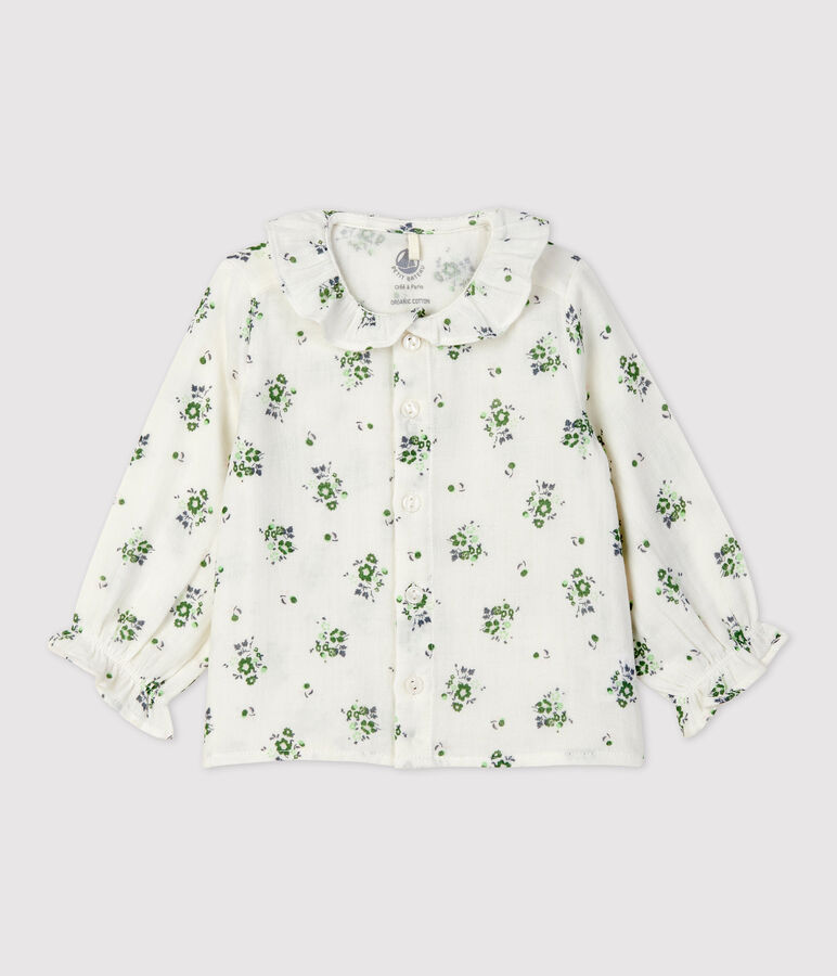 Blouse met bloemenprint van gaas van biokatoen voor baby's wit/multicouleur