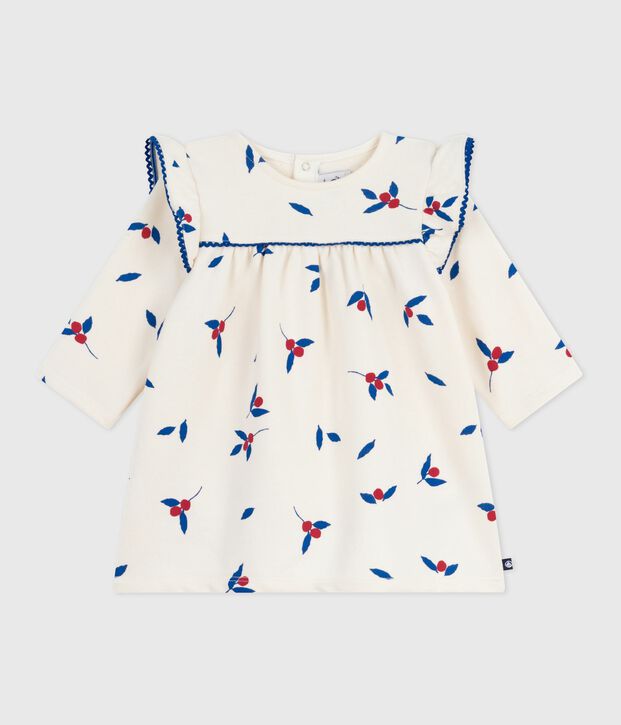 Katoenen babyjurkje met lange mouw en print ecru/multicouleur