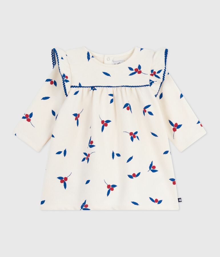 Katoenen babyjurkje met lange mouw en print ecru/multicouleur