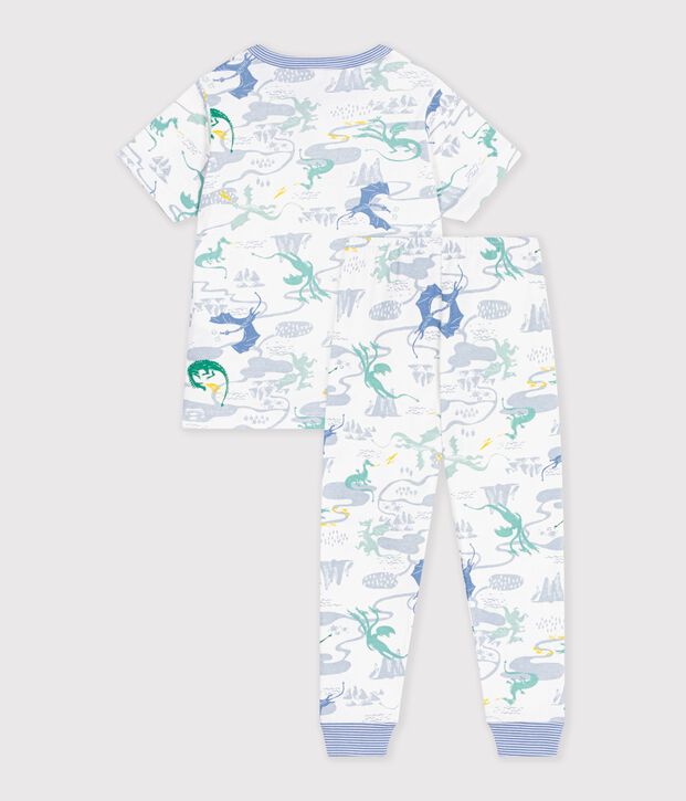 Katoenen kinderpyjama met korte mouwen en lange pijpen met print wit/multicouleur
