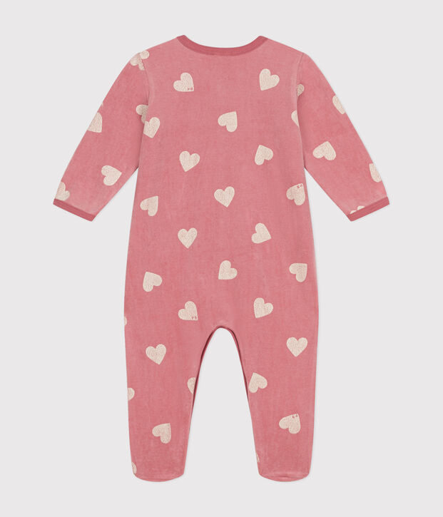 Fluwelen babypyjama met hartjesmotief roze/wit