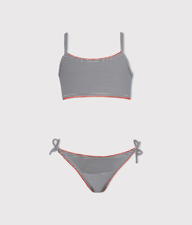 Maillot de bain 2 pi&egrave;ces fille bleu/blanc