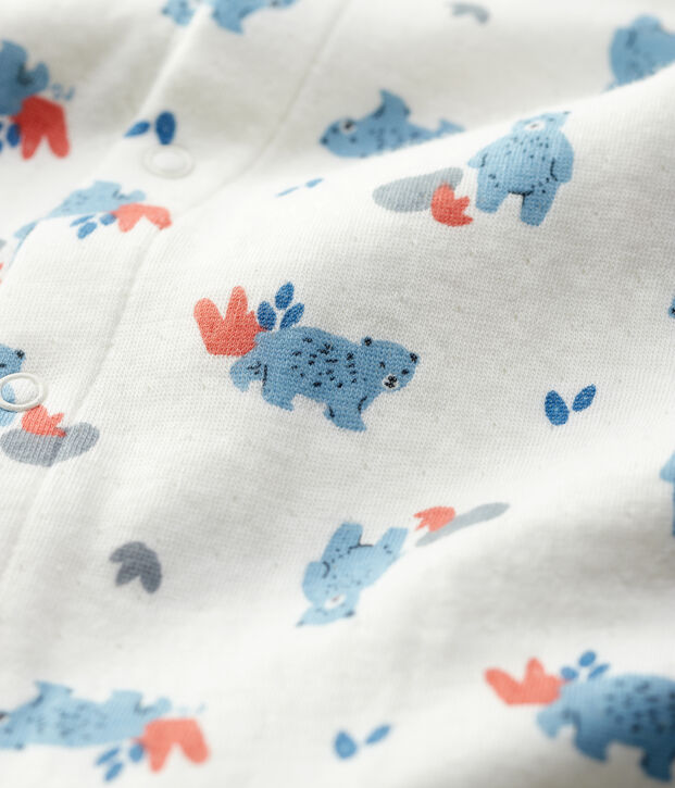 Combinaison longue imprim&eacute; ours b&eacute;b&eacute; en coton biologique blanc/multicouleur