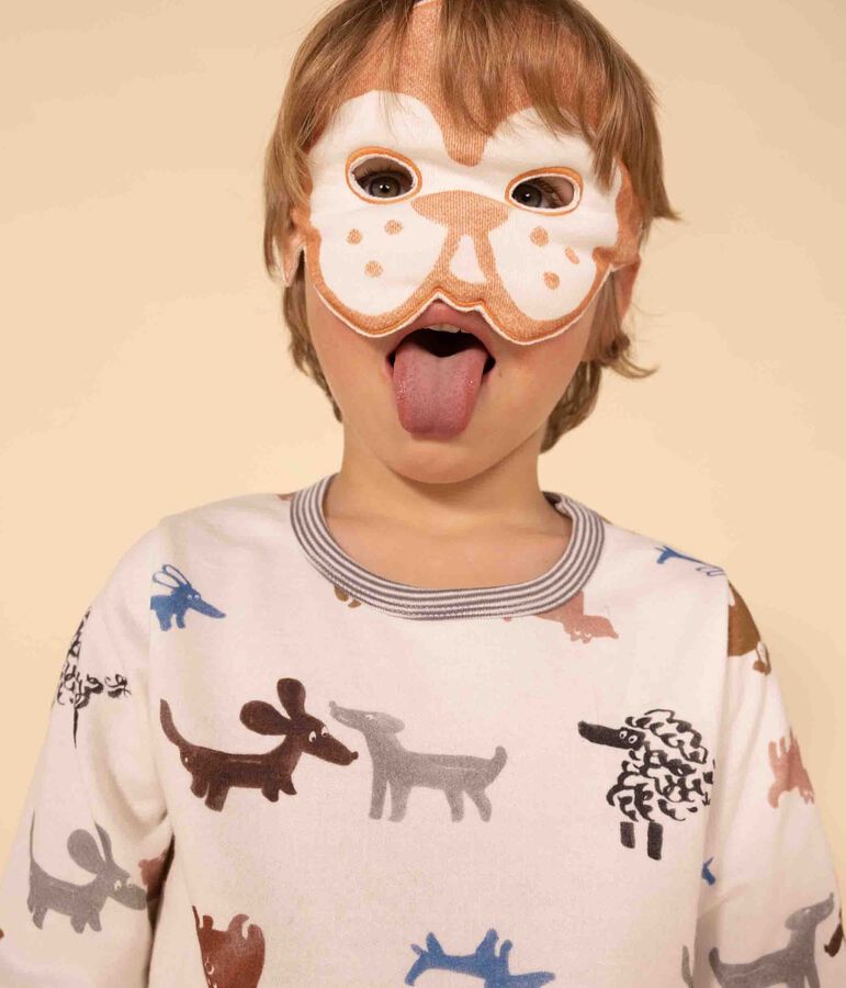 Pyjama d&eacute;guisement avec un masque chien en molleton enfant blanc MARSHMALLOW/blanc MULTICO