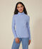 L'ICONIQUE, dames-T-shirt met rolkraag in ribstof blauw SKY CHINE