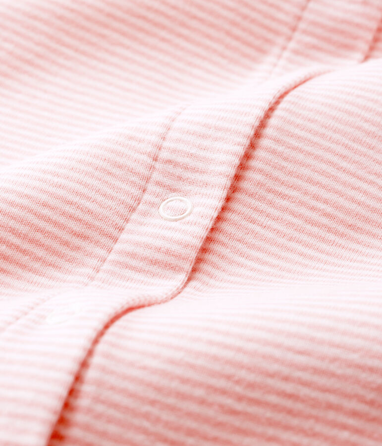 Bodyjama sans pieds b&eacute;b&eacute; fille en c&ocirc;te rose CHARME/blanc MARSHMALLOW