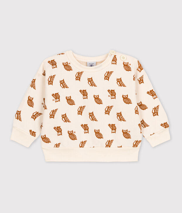 Sweatshirt b&eacute;b&eacute; imprim&eacute; hiboux en coton &eacute;cru/marron