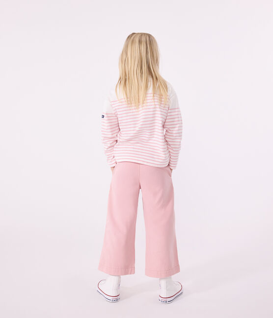 Teeshirt marinière enfant en coton manches longues blanc MARSHMALLOW/rose CHARME