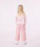 Teeshirt marinière enfant en coton manches longues blanc MARSHMALLOW/rose CHARME