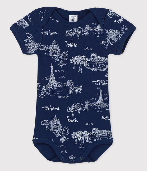 Body manches courtes bébé fille bleu MEDIEVAL/blanc ECUME