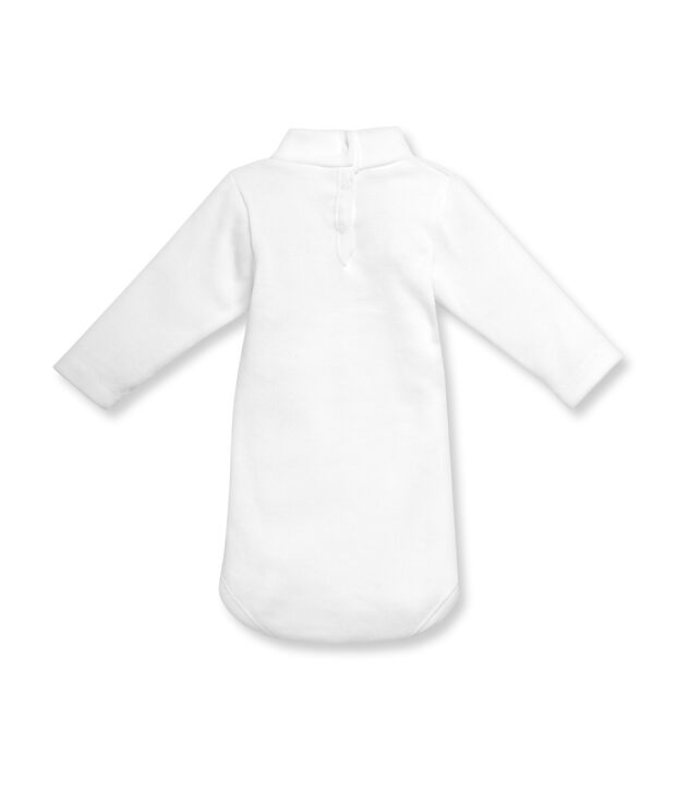 Uniseks babybody met rolkraag en lange mouwen in katoenflanel wit Ecume