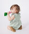 Mouwloos katoenen babyspeelpakje met vichyrpint en geborduurd kraagje blauw PAUL/wit MARSHMALLOW