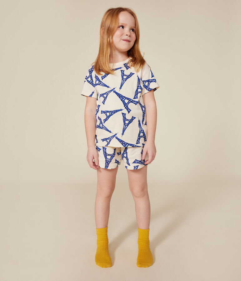 Korte pyjama Paris in katoen voor jongens/meisjes ecru/multicouleur