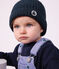 Bonnet b&eacute;b&eacute; en tricot doubl&eacute; en polaire bleu marine