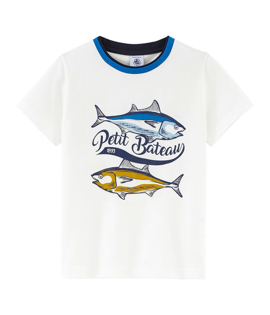 T-shirt met korte mouwen voor jongens wit MARSHMALLOW
