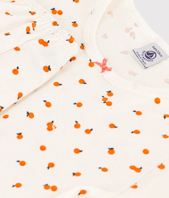 Pyjacourt orangettes coton petite fille blanc MARSHMALLOW/blanc MULTICO