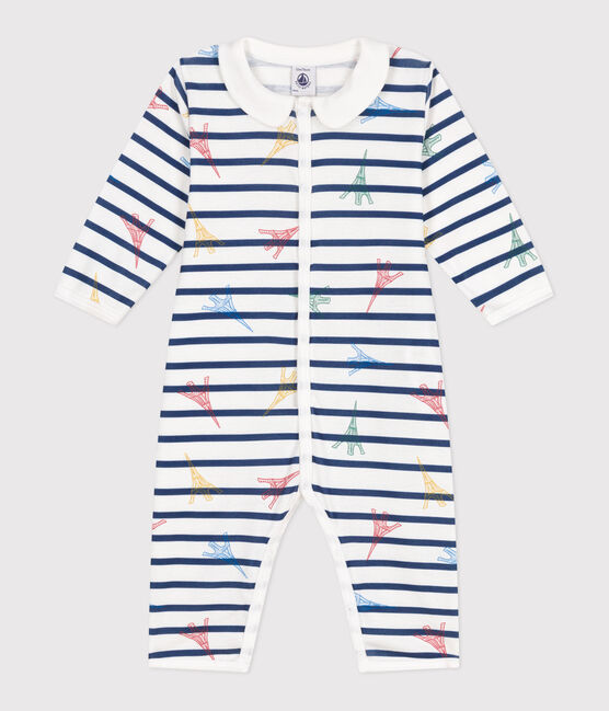 Katoenen babypyjama met kraagje en zonder voetjes - Parijs wit ECUME/wit MULTICO