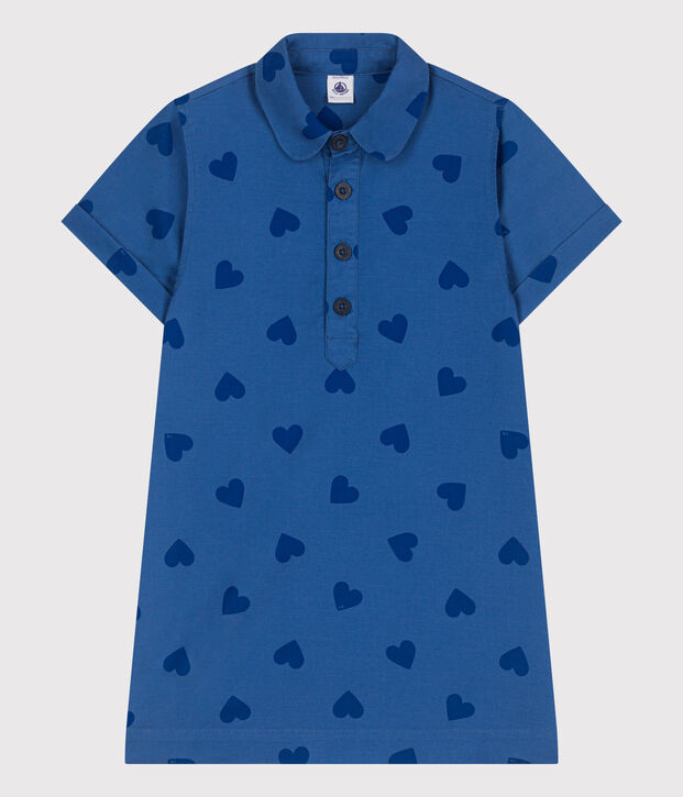 Katoenen kinderjurk met korte mouwen en hartjes blauw/blauw