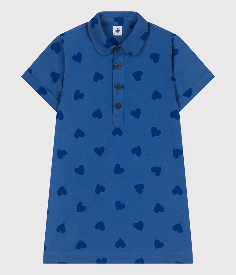 Robe enfant  manches courtes en coton c&oelig;urs bleu/bleu