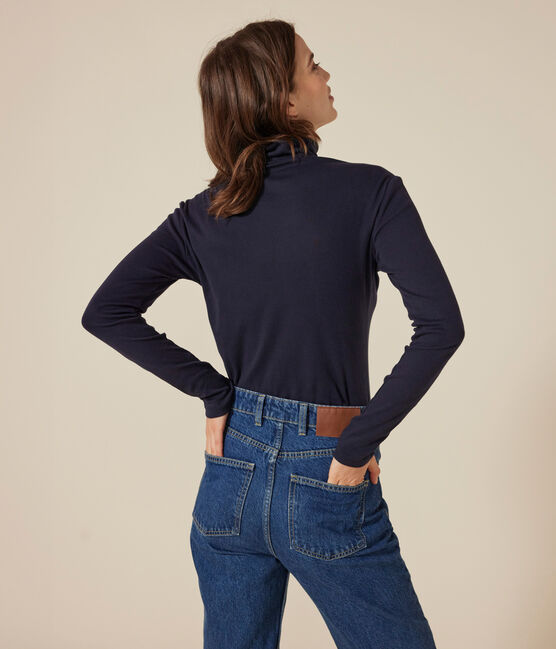 L'ICONIQUE, dames-T-shirt met rolkraag in katoen blauw SMOKING
