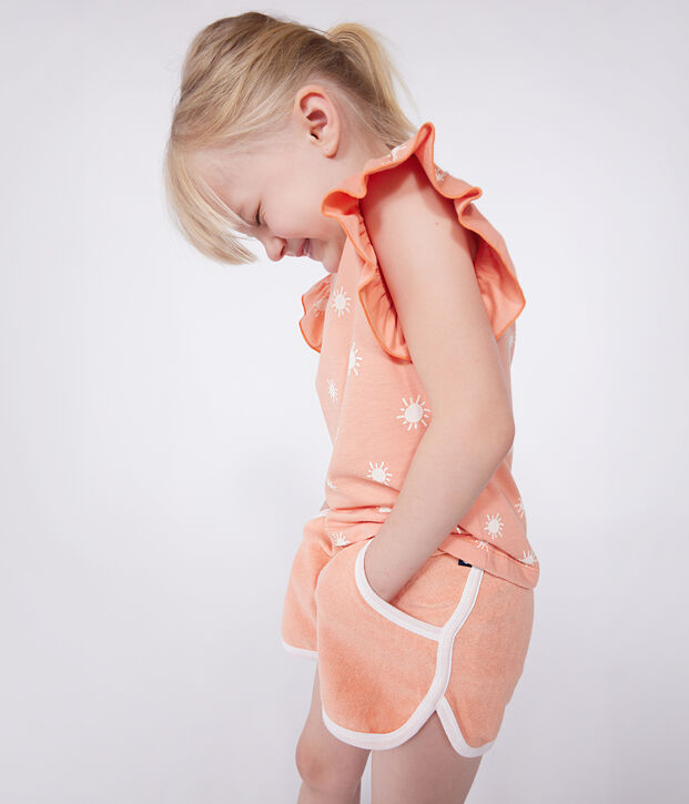 Tee-shirt enfant en coton manches courtes imprim&eacute; orange/blanc