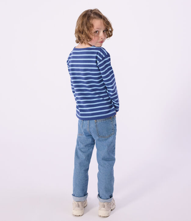 Katoenen gestreept marineshirt voor kinderen blauw/blauw
