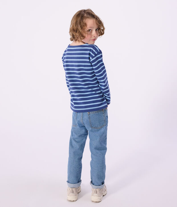 Katoenen gestreept marineshirt voor kinderen blauw/blauw