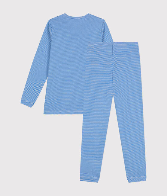 Gestreepte katoenen pyjama voor kinderen DELPHINIUM/ MARSHMALLOW
