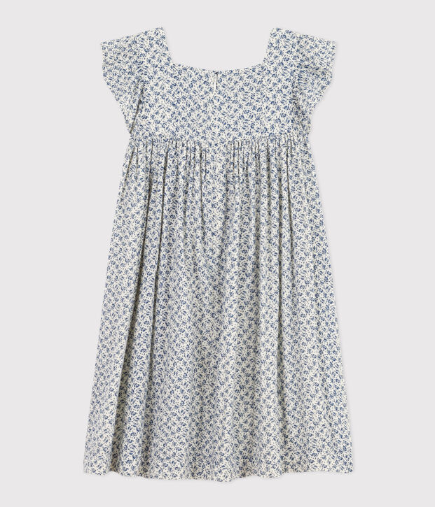 Jurk met print van licht katoen zonder mouwen voor meisjes ecru/blauw