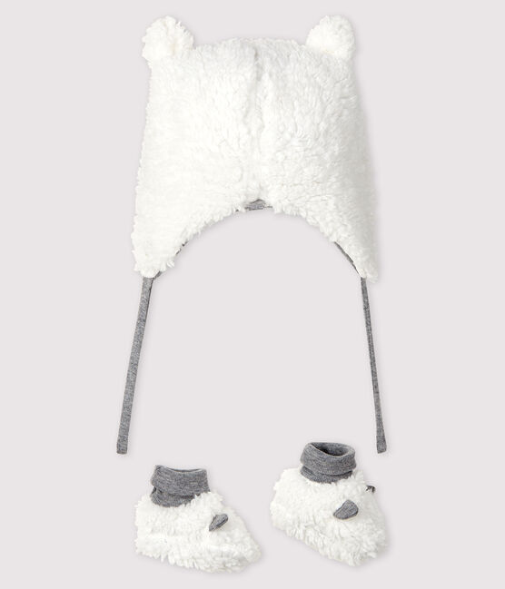 Lot bonnet naissance et chaussons bébé en sherpa variante 1