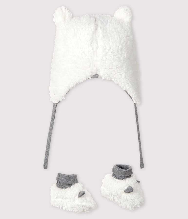 Lot bonnet naissance et chaussons b&eacute;b&eacute; en sherpa variante 1