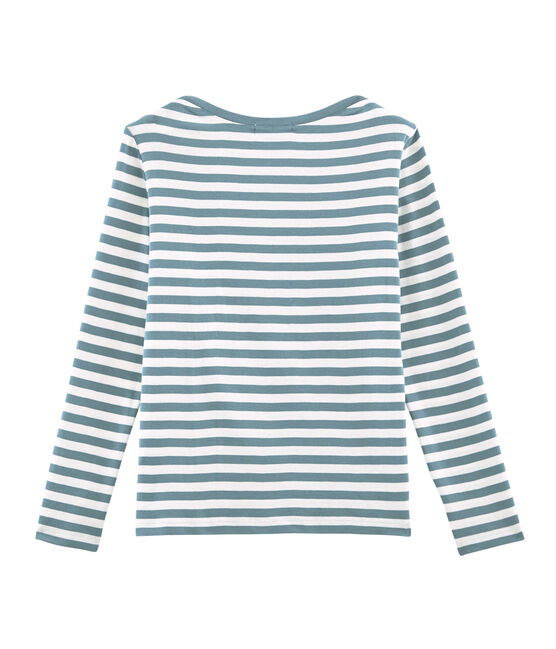 Dames_t-shirt met lange mouwen blauw FONTAINE/wit MARSHMALLOW