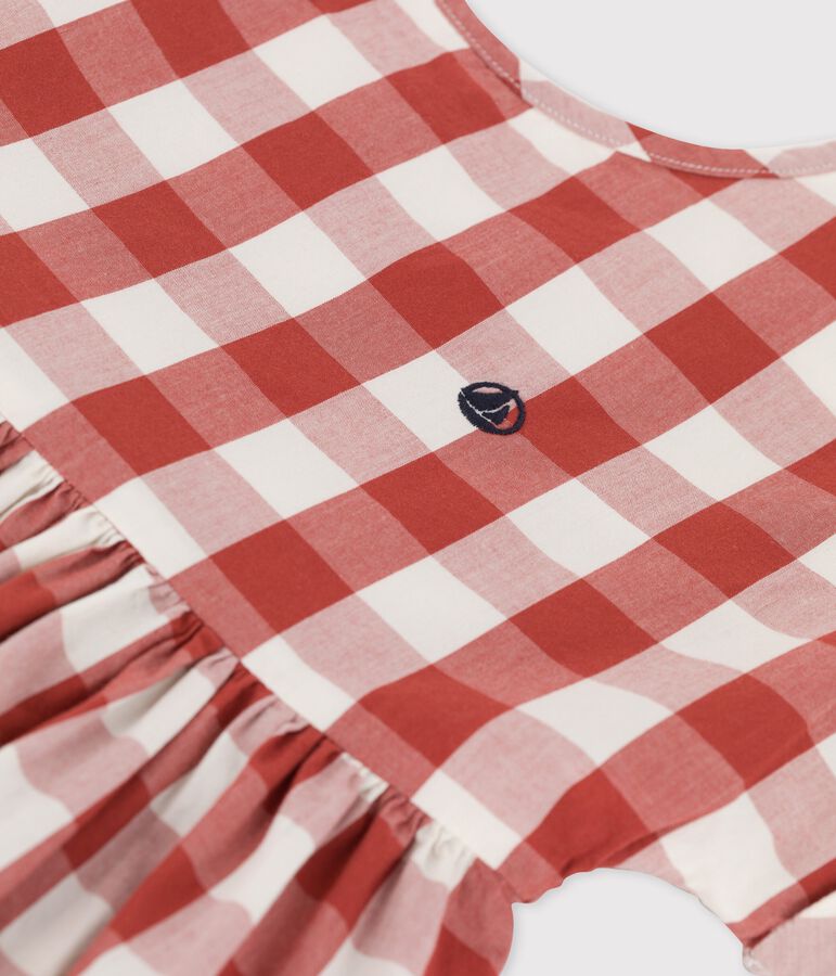 Robe manches courtes en popeline enfant fille marron/&eacute;cru