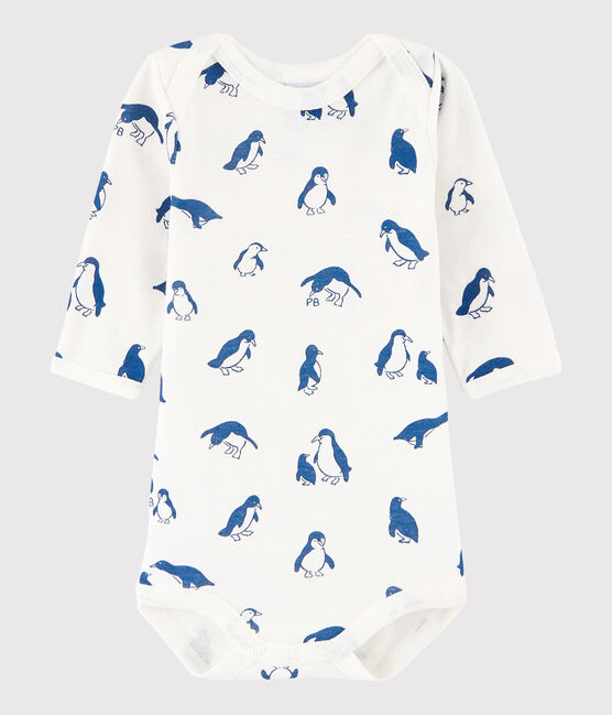 Body manches longues bébé fille-garçon blanc MARSHMALLOW/bleu MAJOR