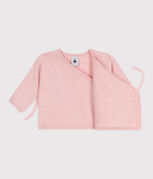 Babyvestje met overslag in ajourtricot van wol en katoen roze JOLI