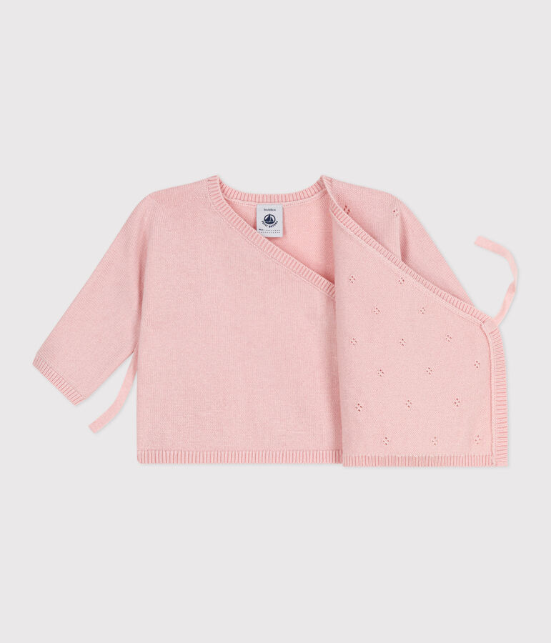 Babyvestje met overslag in ajourtricot van wol en katoen roze