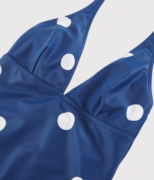 Gerecycled 1-delig Damesbadpak blauw/wit