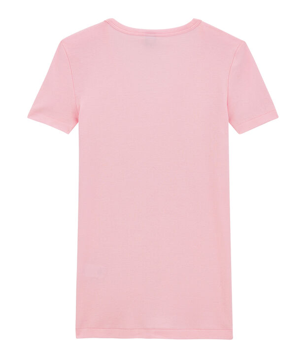 T-shirt femme col V en c&ocirc;te originale rose