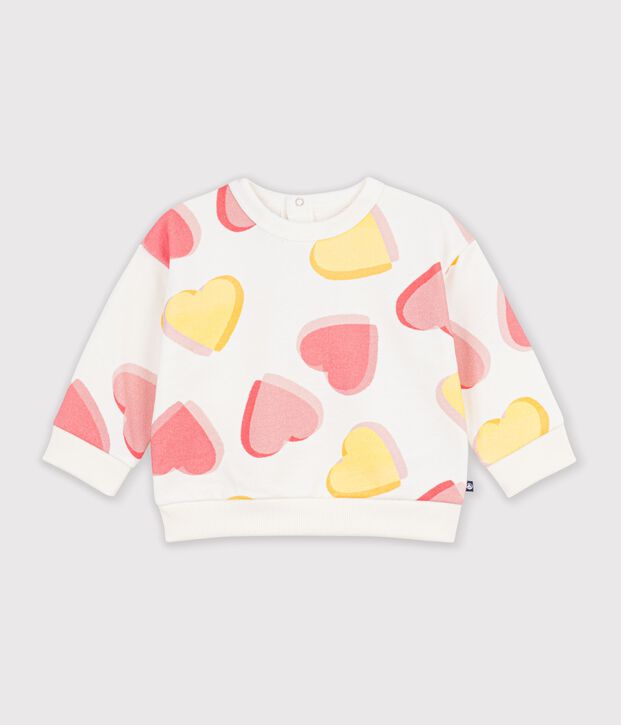 Sweatshirt b&eacute;b&eacute; en coton imprim&eacute; c&oelig;urs blanc/multicouleur