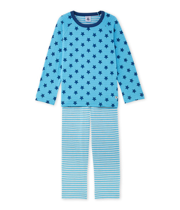 Pyjama gar&ccedil;on en tubique imprim&eacute; / ray&eacute; bleu/bleu