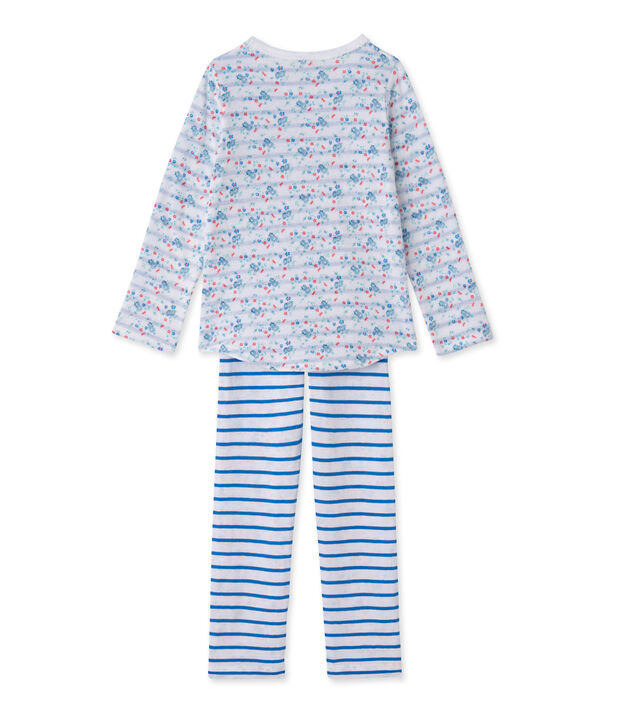 Pyjama fille en tubique r&eacute;versible blanc/bleu/multicouleur