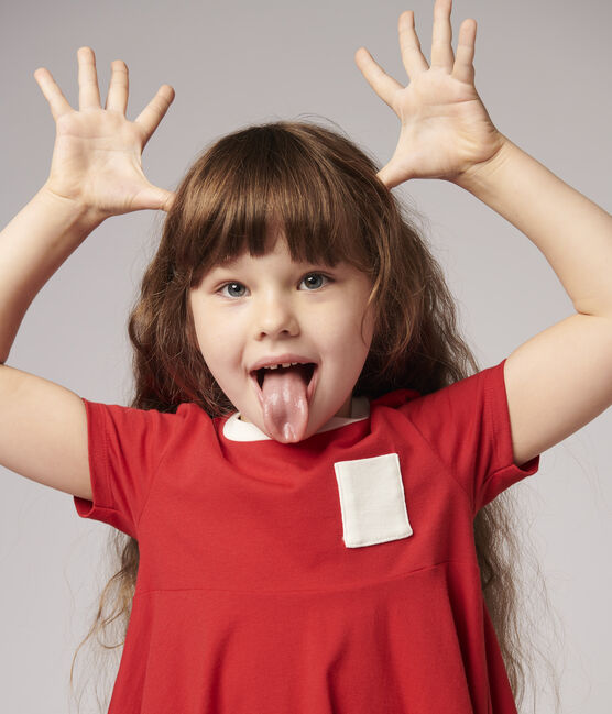 Jersey jurk met korte mouwen voor meisjes rood TERKUIT